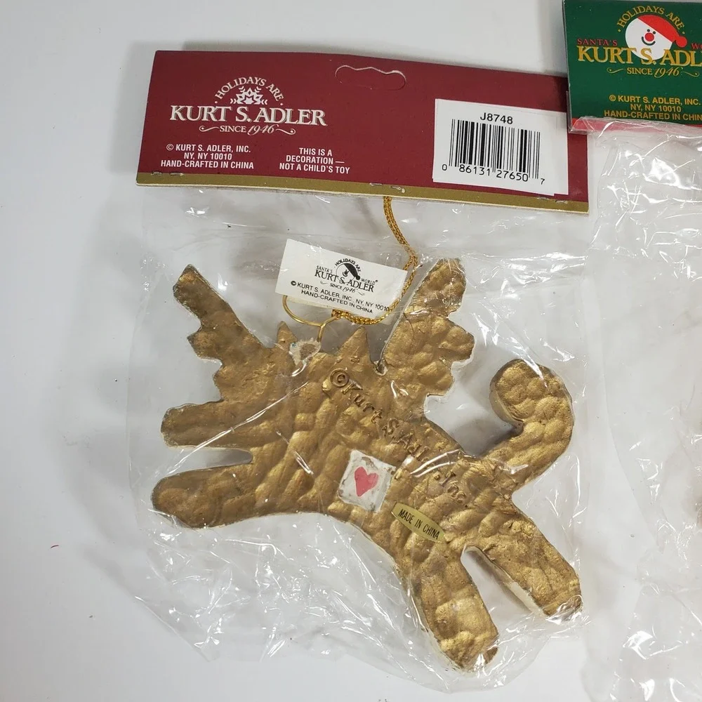 2 Kurt Adler Glitter Cat Angels Christmas Ornament Brown Orange Kittens New NIP